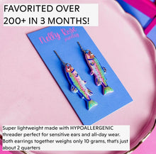 Load image into Gallery viewer, Rainbow Trout Threader Earrings / Trout Dangle Earrings by Nelly Rose Jewelry