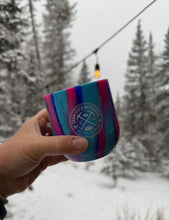 Load image into Gallery viewer, Silicone Squeezable Wine Cup, Berry Stripe, CFM Logo, Silipint™️
