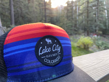 Load image into Gallery viewer, Hat, Lake City, CO Moose and Elevation, Sunset Stripe