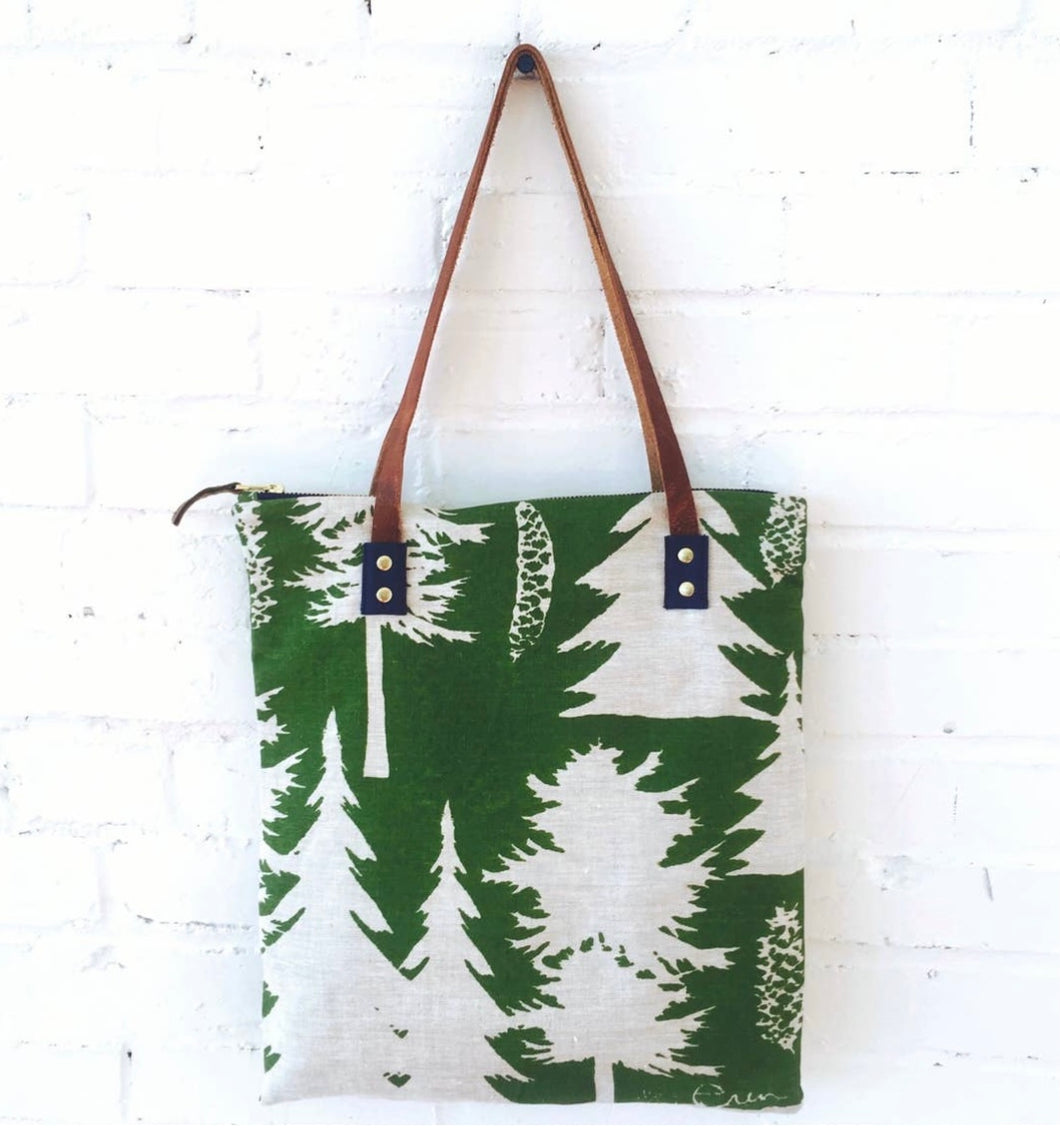 Evergreen Ashley Pine Linen Mod Tote Bag