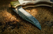 Load image into Gallery viewer, Deer Antler Damascus Pocket Knife VG33